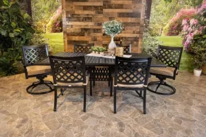 CHATEAU 7 PIECE DINING SET - 46" x 86" Weave Dining Table, 4 Chairs and 2 Swivel Chairs